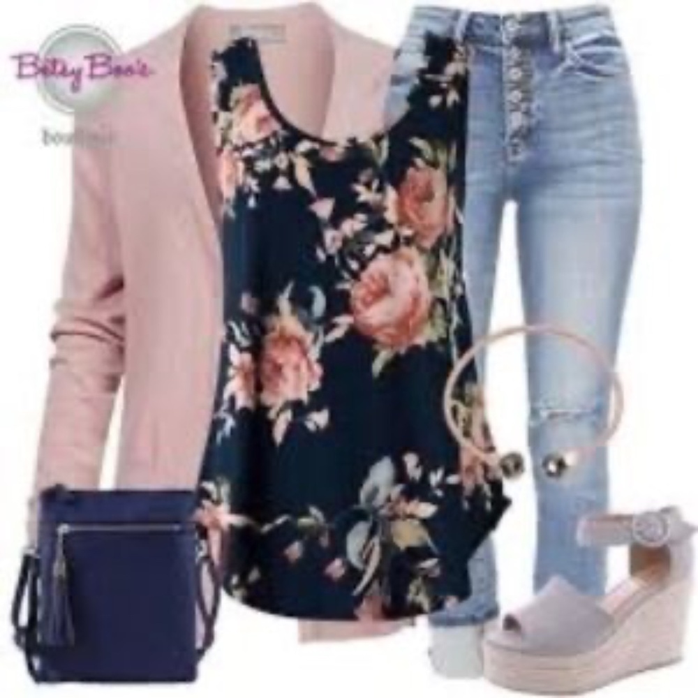 Boutique‎ Mixed Media Black Floral Front Panel Sleeveless Swing Blouse  – Size S